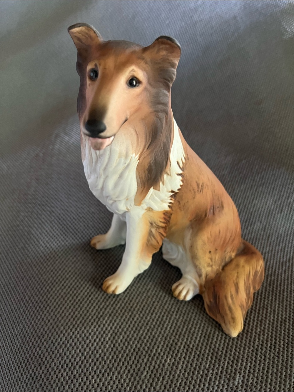 Brown and White Collie Dog Figurine - Decorative Pet Statue Vtg